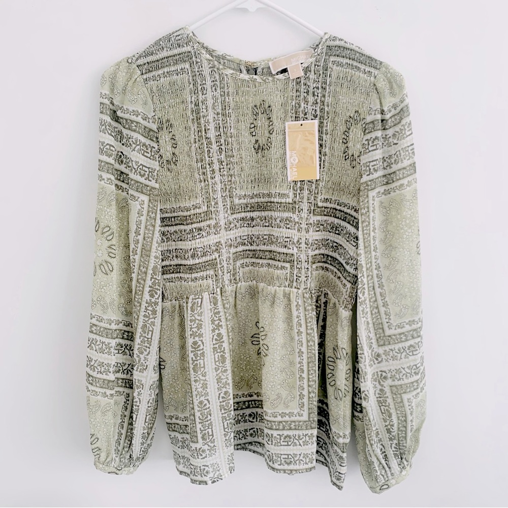 NWT Michael Kors Paisley Georgette Smocked Top